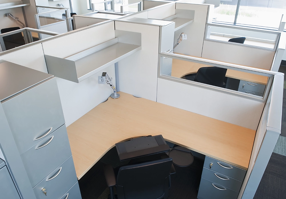 Office cubicle partition ready for removal by Haulin Ass Junk Removal