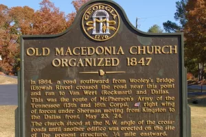 Historic Old Macedonia Church sign in Macedonia GA