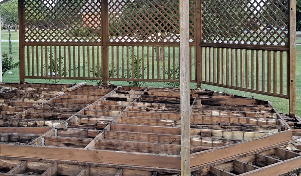 Rotted wooden deck in White, GA ready for demolition